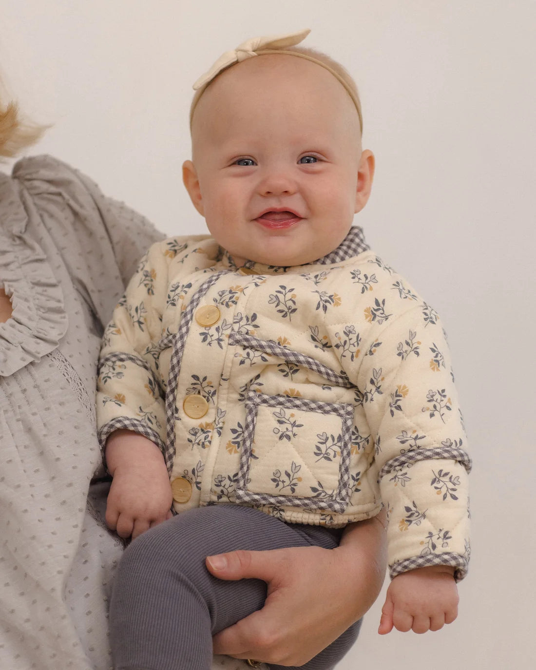 Quincy Mae French Floral Roxie Jacket featuring colorful floral print, lightweight fabric, and cozy design for kids.