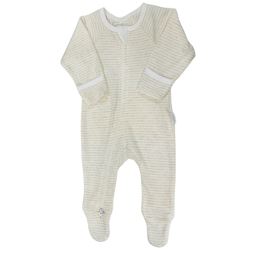 Purebaby - Tan Stripe Zippered Footie