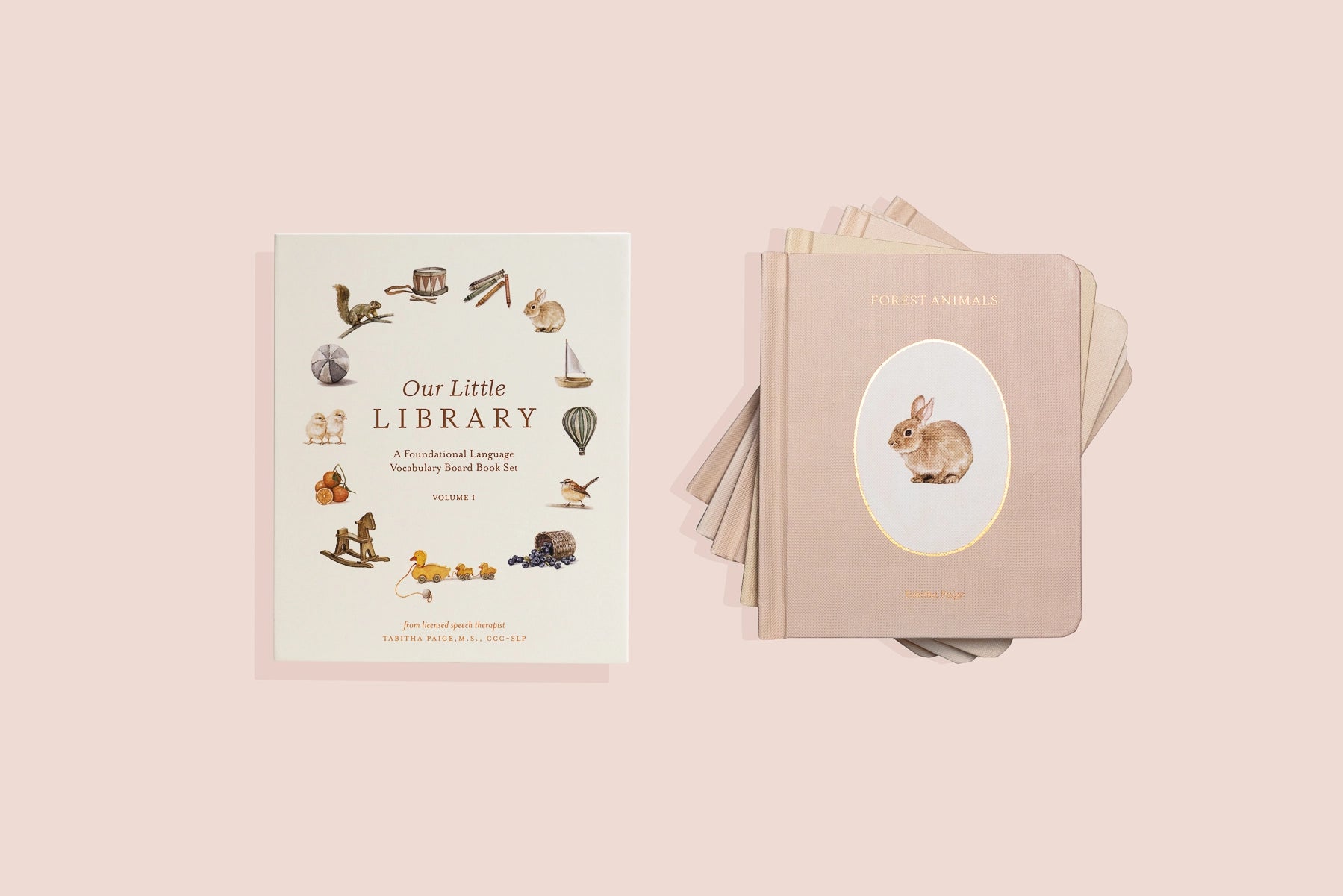 Set of five children's board books from Our Little Library Vol. 1 by Paige Tate & Co., featuring colorful illustrations.