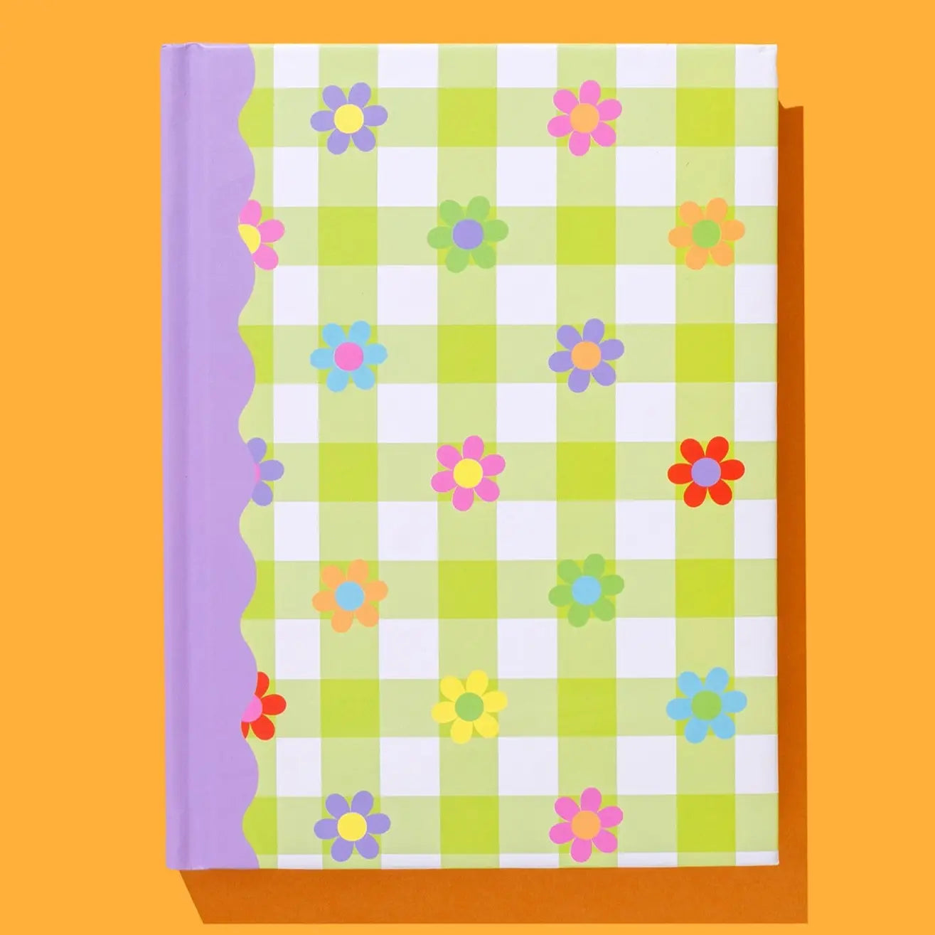 Taylor Elliot Designs hardcover notebook with green gingham cover and floral accents, ideal for journaling or note-taking.