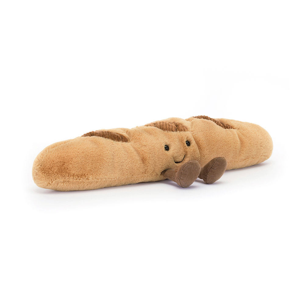 Soft plush Jellycat Amuseables Baguette stuffed toy with realistic bread details and a cute, smiling face.