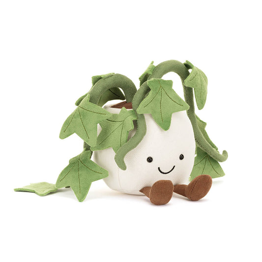 Soft, plush Jellycat Amuseables Ivy plush toy with green leaves and charming face, perfect for cuddling and decorative display.