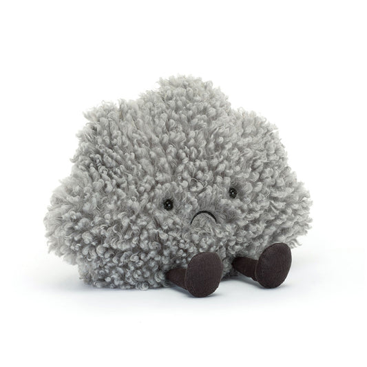 Soft Jellycat Amuseables Cirrus Storm Cloud plush toy with fluffy gray and white fabric, adorable and cuddly for kids.