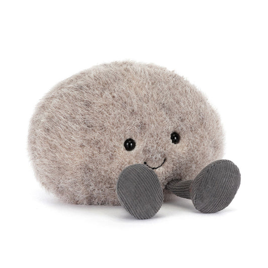 Soft Jellycat Amuseables Pebble plush toy with a textured gray fabric and cute face, perfect for cuddling and decorative display.