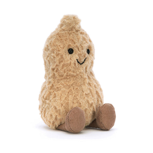 Soft Jellycat Amuseables Peanut plush toy with tan fabric, round shape, and friendly expression, perfect for cuddling