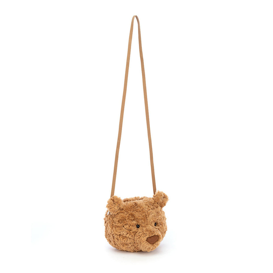 Jellycat Bartholomew Bear shoulder bag with soft plush bear design and adjustable strap, perfect for carrying small essentials