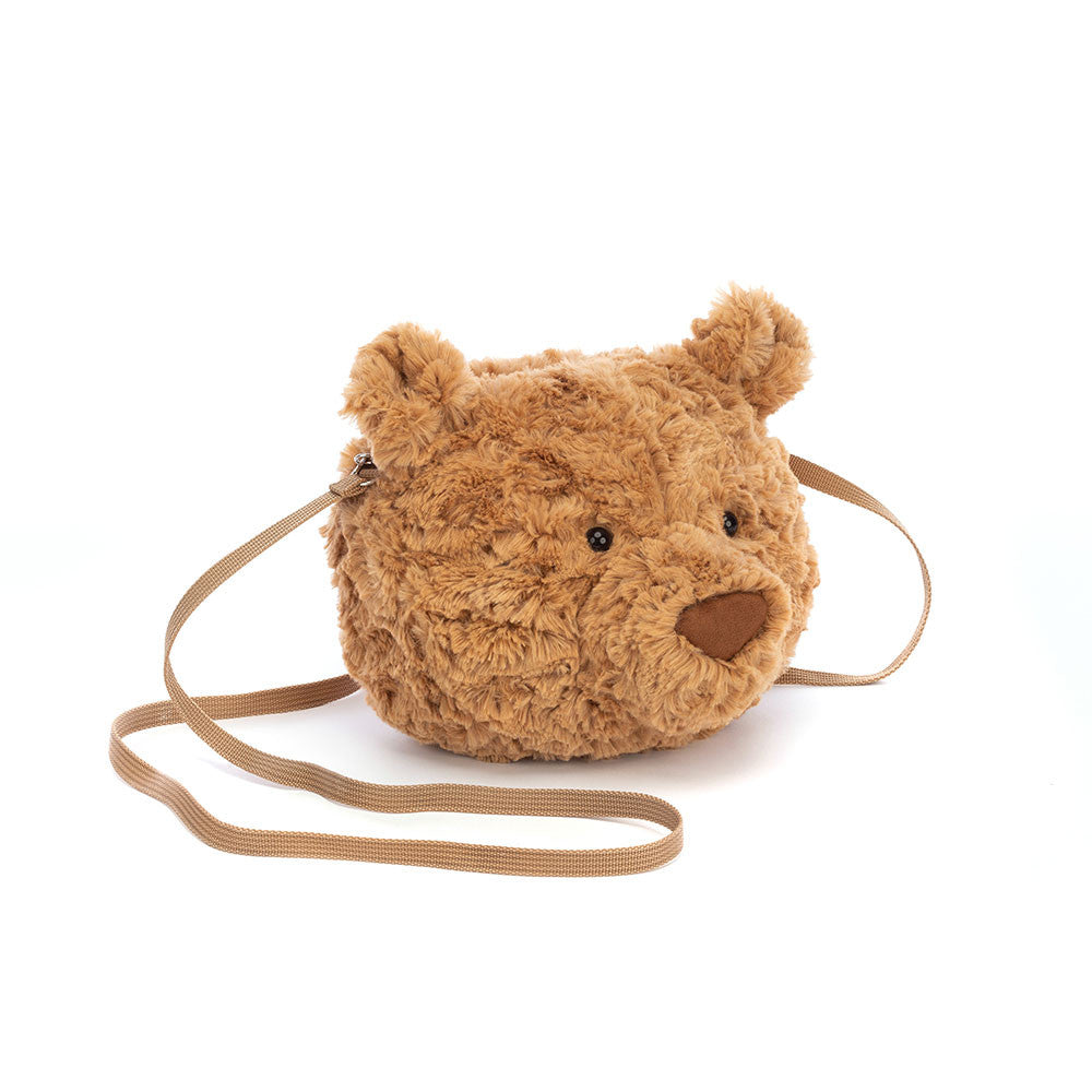 Jellycat Bartholomew Bear shoulder bag featuring plush bear design with adjustable strap and soft fabric.