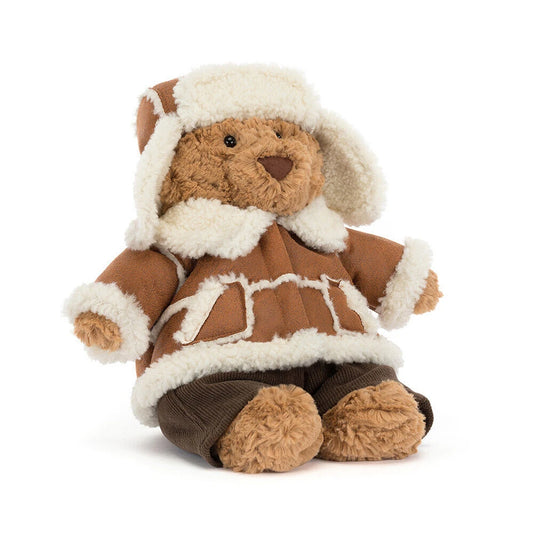 Soft Jellycat Bartholomew Bear 'Alpine' plush toy with light brown fur and adorable facial expression, ideal for cuddling.