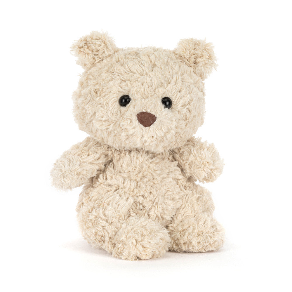 Soft Jellycat Bartholomew Bear Junior plush toy with fluffy fur and a friendly expression, perfect for cuddling.