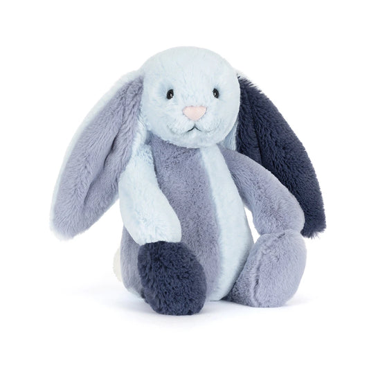 Soft Jellycat Puddlesea Bunny plush toy with floppy ears and pastel blue fur, perfect for cuddling and play.