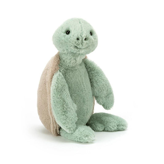 Medium Jellycat Bashful Turtle plush toy with soft green shell and gentle facial expression, perfect for cuddling.
