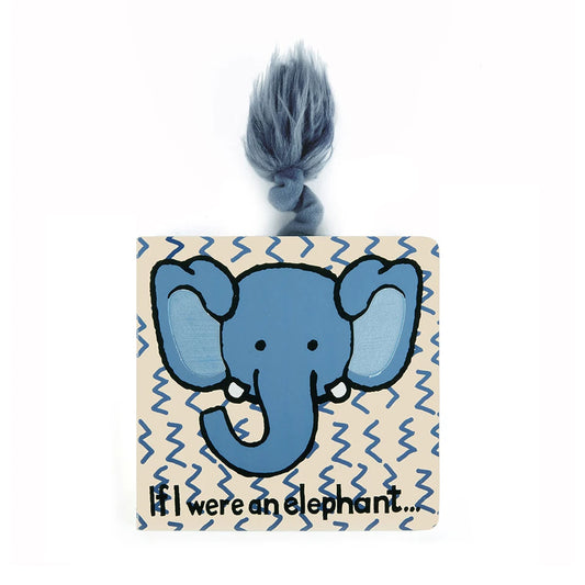 Jellycat "If I Were An Elephant" children's board book featuring colorful elephant illustrations and playful animal scenes.