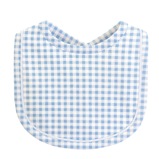Baby Club Chic - Blue Mini Checks Bib with Piping Trim