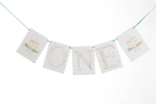 Over the Moon - "ONE" Highchair Banner with Cake End Pieces - Blue