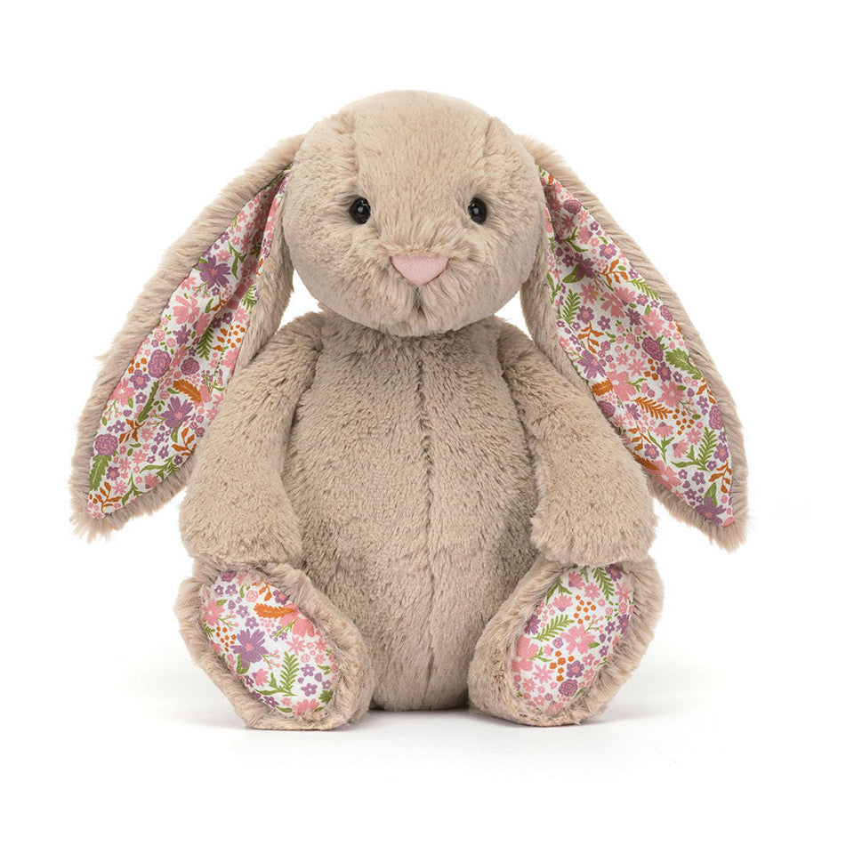 Jellycat Blossom Beige Bunny Petal plush toy with soft fur and floppy ears, ideal for cuddling and gentle play.