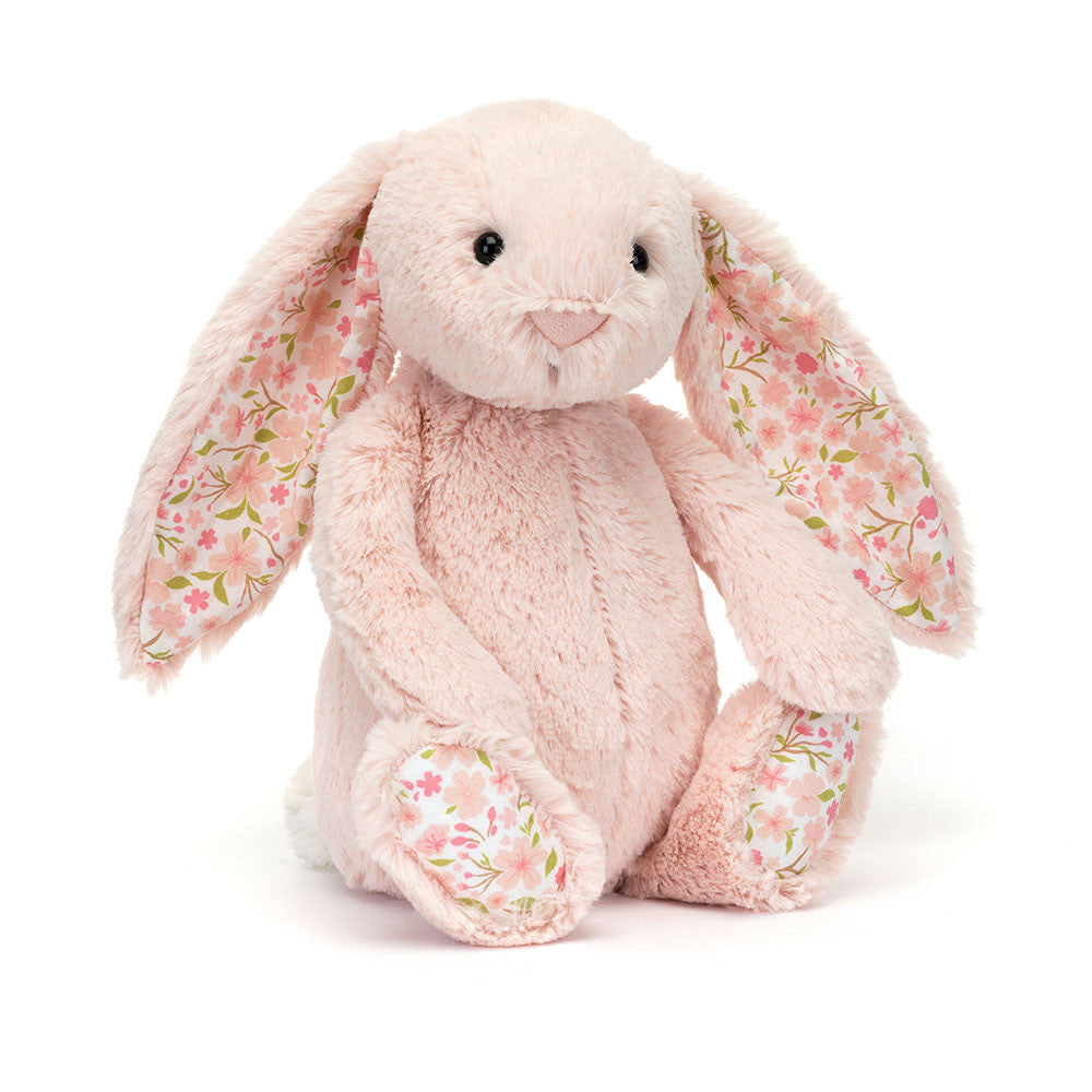 Jellycat Blossom Blush Bunny Cherry plush toy with soft pink fur and adorable bunny features, perfect for cuddling.