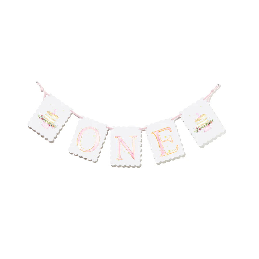 Over the Moon - "ONE" Birthday Banner - pink