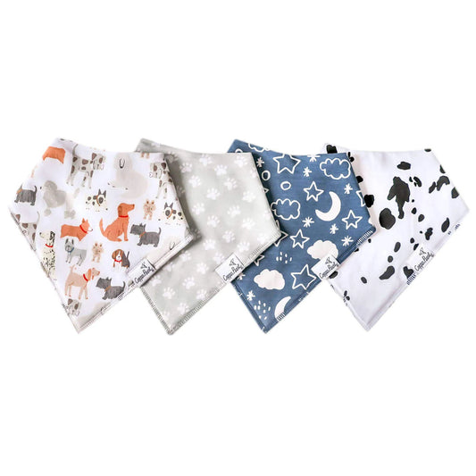 Copper Pearl Rufus baby bandana bibs featuring stylish, absorbent cloth with adjustable snaps for comfort and drool protection.