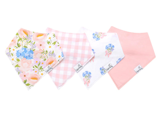 Copper Pearl Penelope baby bandana bib set with stylish, absorbent cloth bibs featuring trendy patterns for infants.