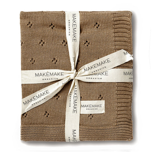 Brown Organic Cotton Pointelle Baby Knit Blanket