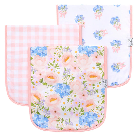 Set of Penelope Premium Burp Cloths by Copper Pearl, soft and absorbent baby burp cloths with floral pattern.