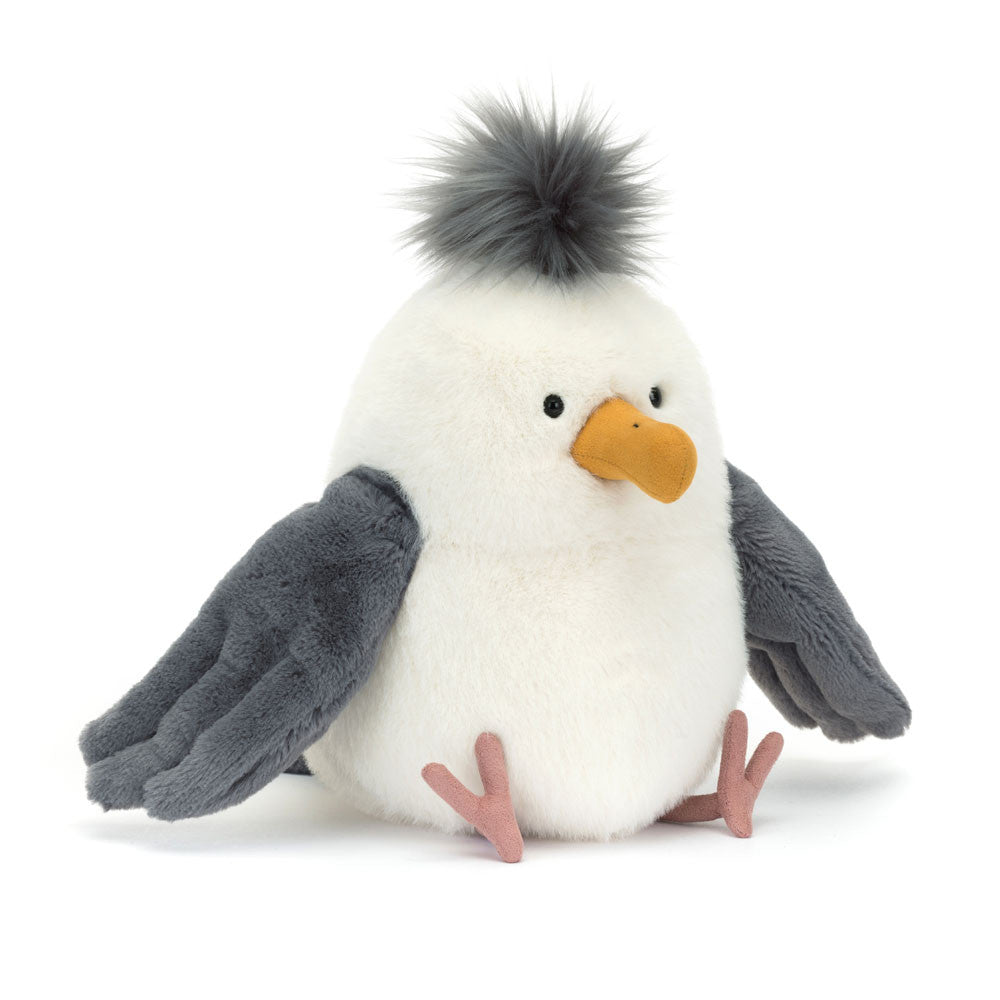 Soft Jellycat Chip Seagull plush toy with detailed feathers and gentle expression, ideal for cuddling and decorative use.