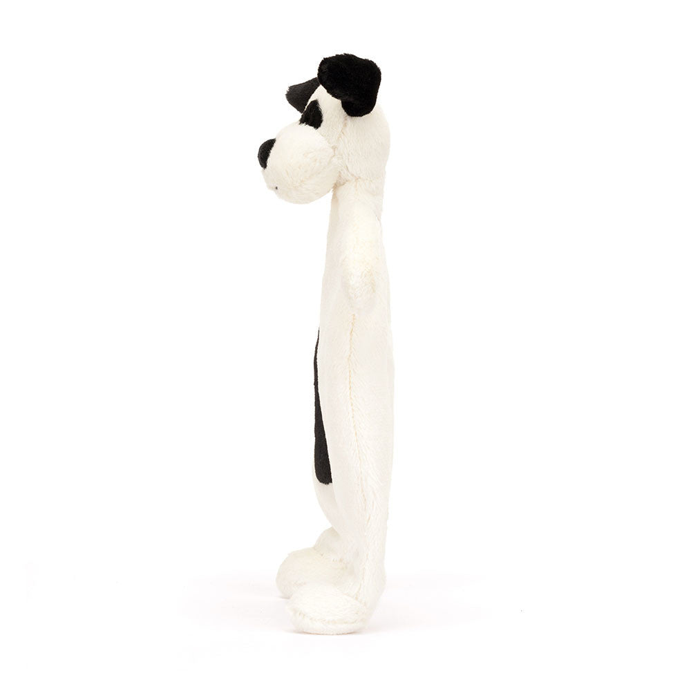 Jellycat Bashful Black and Cream Puppy comforter with soft plush fabric and adorable puppy face, perfect for cuddling.
