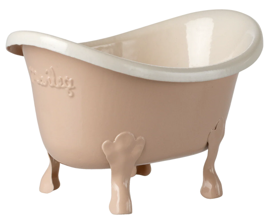 Maileg Mouse Bathtub in rose color, vintage-style toy for children, featuring a small, detailed ceramic bathtub with a mouse figure.