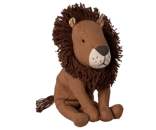 Maileg Little Leo plush toy in soft fabric with detailed features, perfect for cuddling and imaginative play.