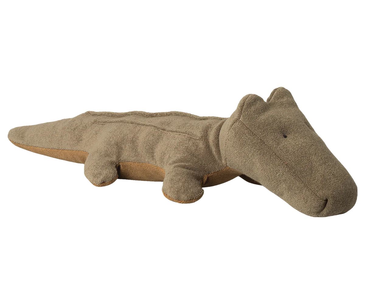 Medium olive green Crocodile Safari Friends toy by Maileg, soft plush animal with detailed features for children.