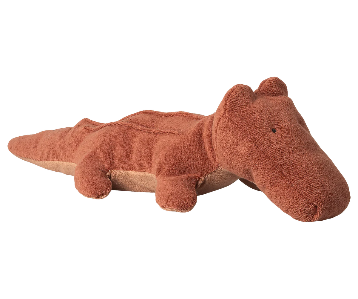Medium Crocodile Safari Friends plush toy by Maileg in vintage rose color, soft fabric with detailed features for children.