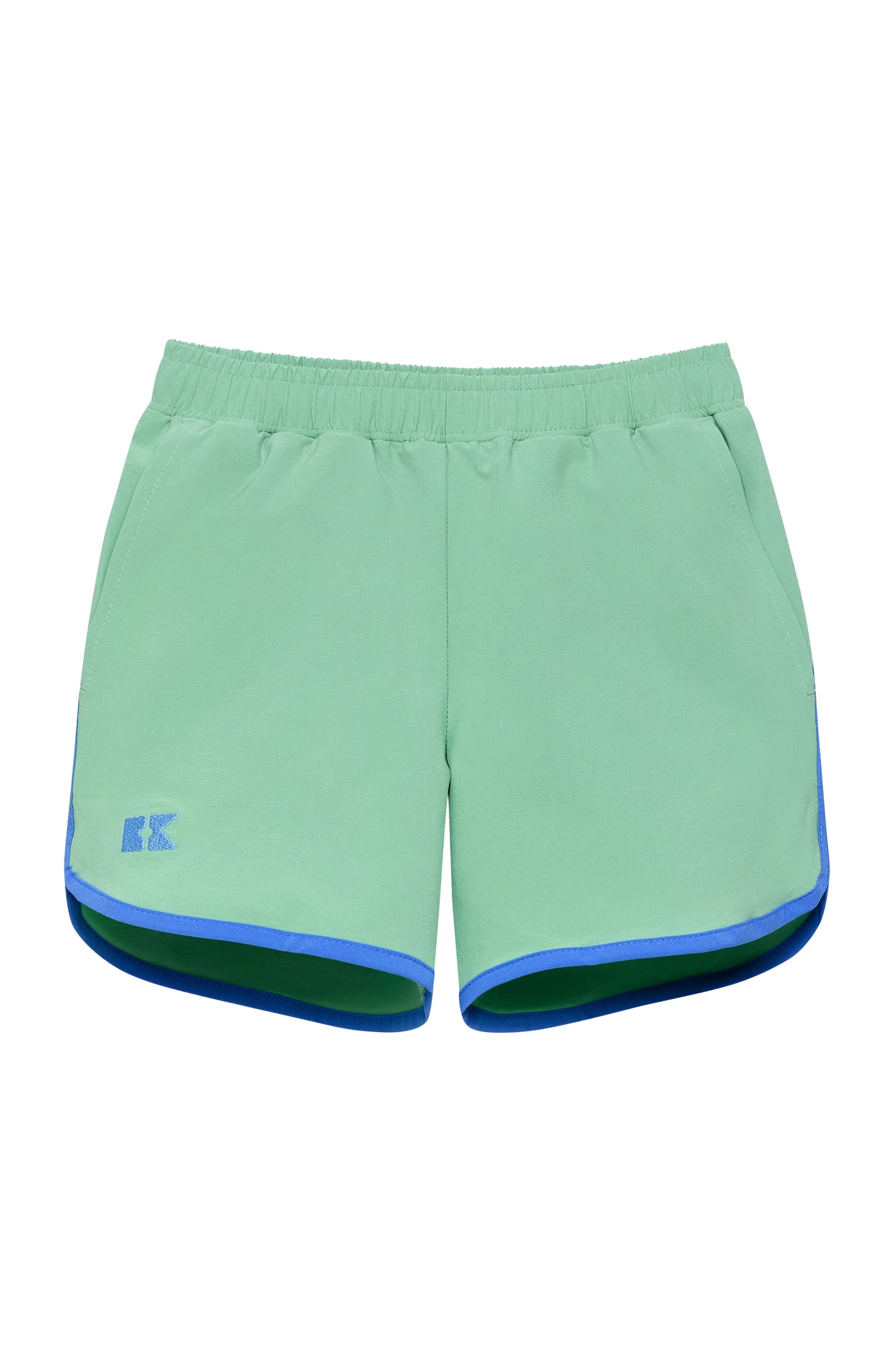 Palm Green Retro Super Short with Sky Blue Piping
