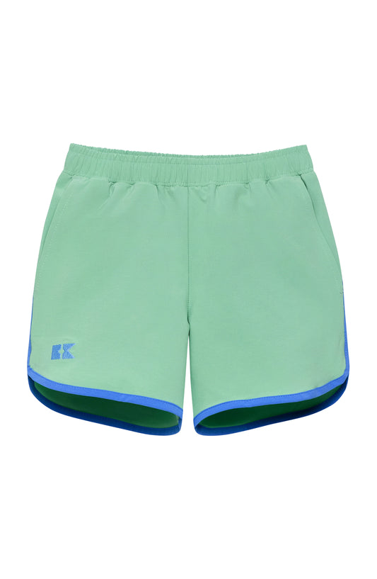 Palm Green Retro Super Short with Sky Blue Piping