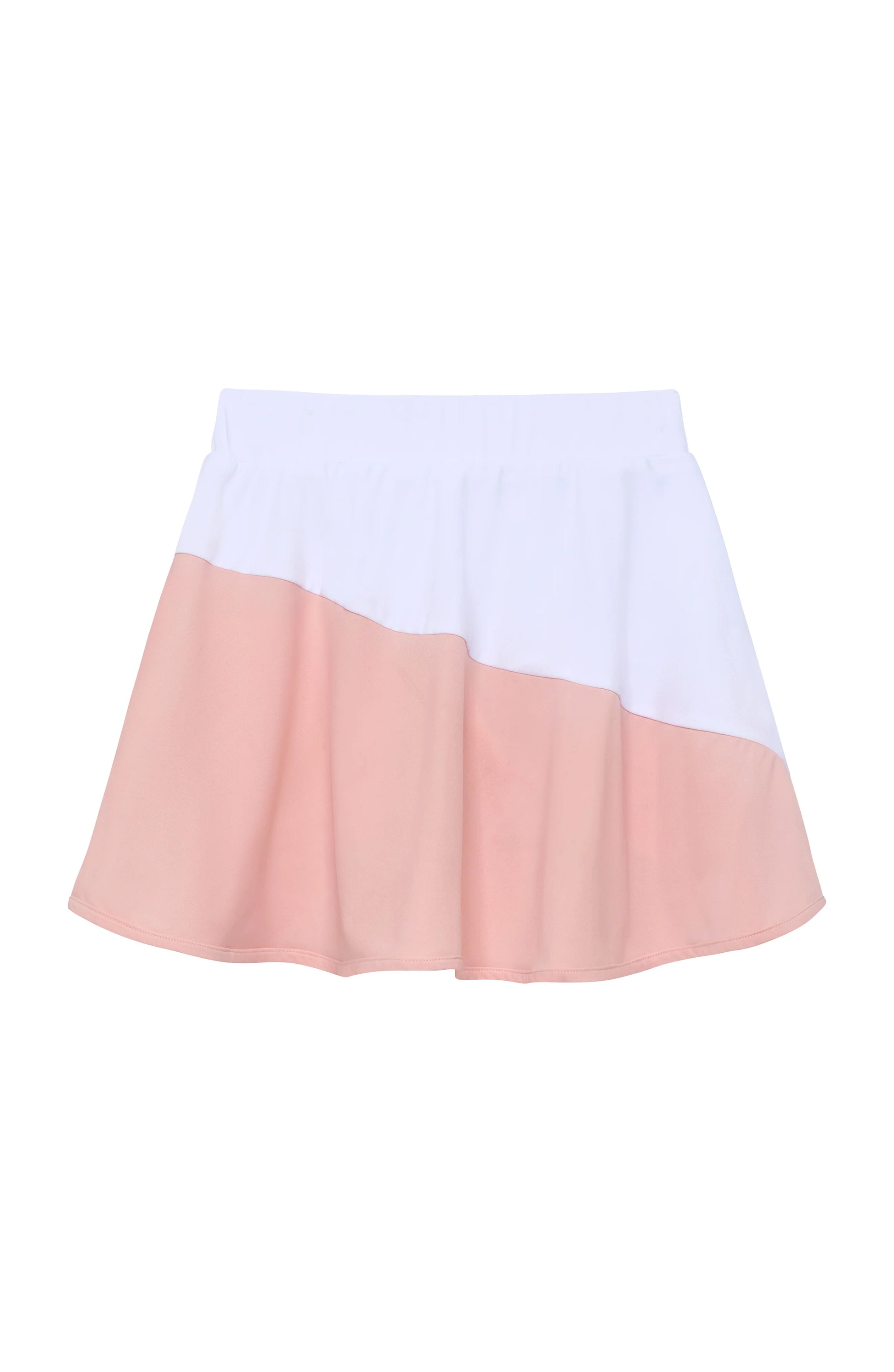 Pink and white half-court skort for kids from Courtside Kids, featuring a sporty design and comfortable fit.