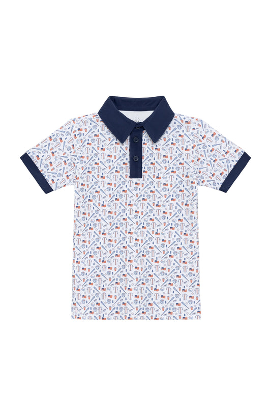 Courtside Kids summer slugger polo shirt in vibrant color, featuring a classic collar and short sleeves, perfect for casual wear.