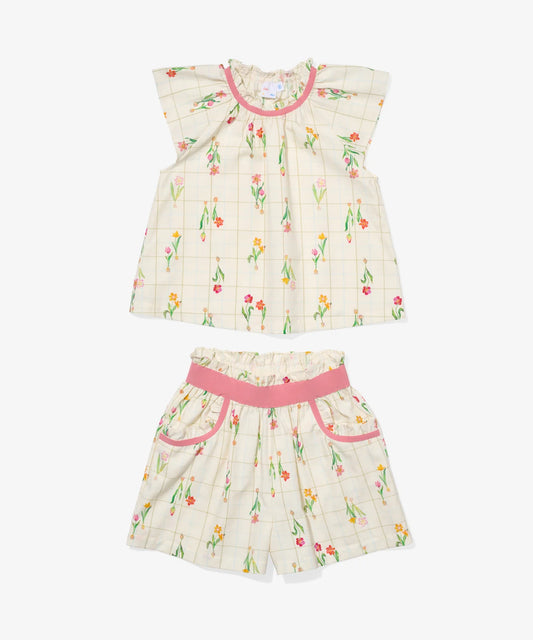 Oso & Me Dutch Baby Cecil Short Set featuring a colorful printed top and matching shorts for kids.