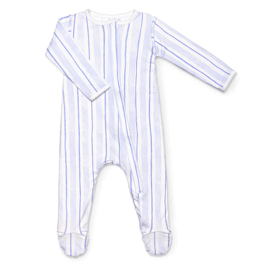Lavender Bow - Blue Stripe Classic Footie