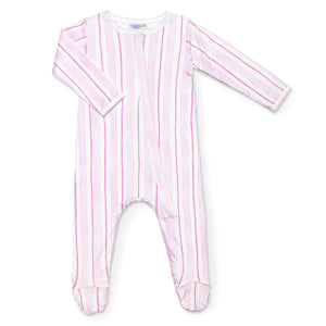 
            
                Load image into Gallery viewer, Lavender Bow - Pink Stripe Classic Footie
            
        