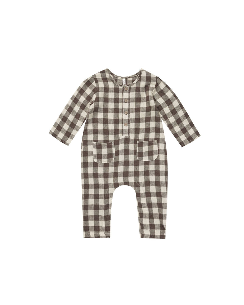 Rylee & Cru - Charcoal Check LS Woven Jumpsuit