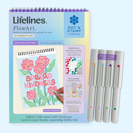 FlowArt® Dot-By-Letter Everyday Inspiration print by Lifelines, featuring colorful motivational lettering on a white background.