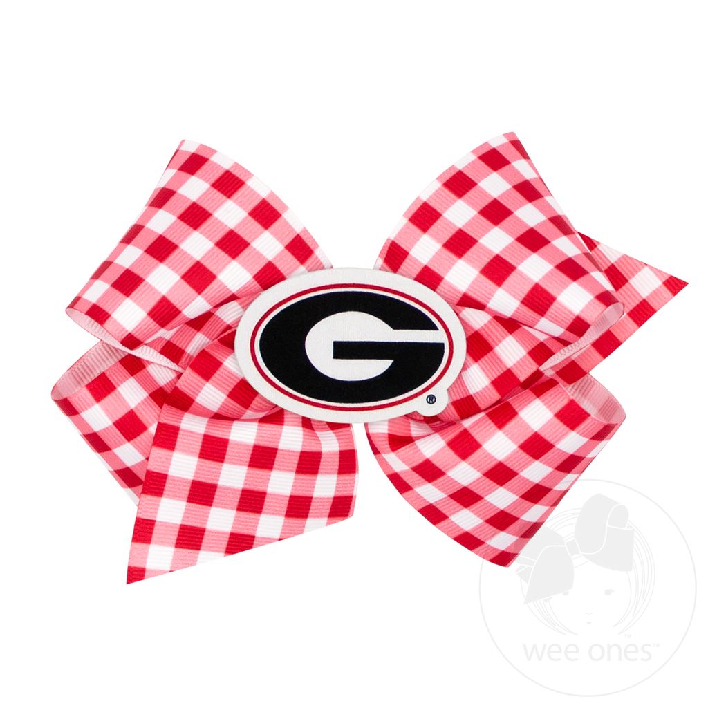 Collegiate Gingham Hair Bow with Logo Patch - Georgia