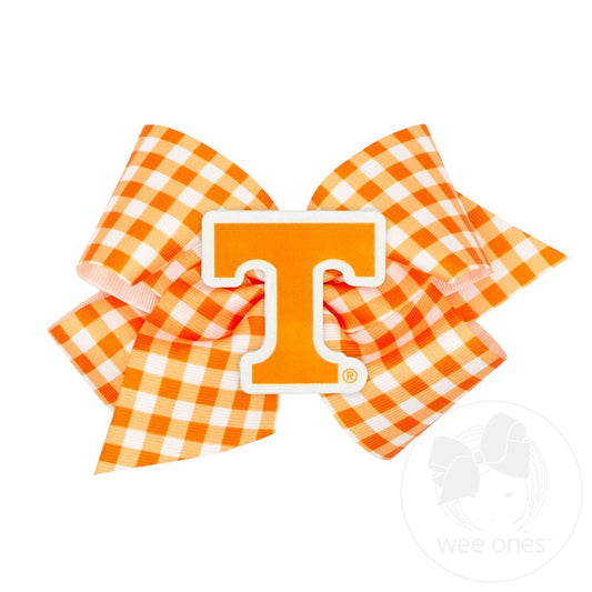 Collegiate Gingham Hair Bow with Logo Patch - Teneessee