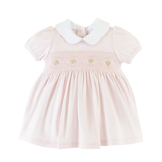 Baby Club Chic - Pink Hand Peter Pan Collar Smocked Dress