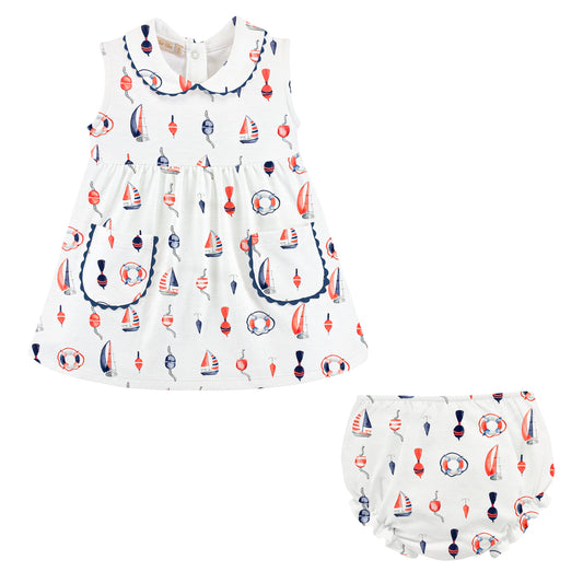 Baby Club Chic - Sail Away Printed Dress with Collar & Pockets