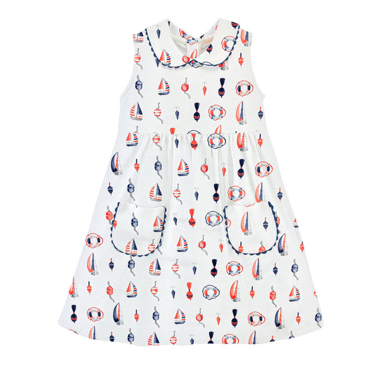 Baby Club Chic - Sail Away Printed Dress Collar and Pockets