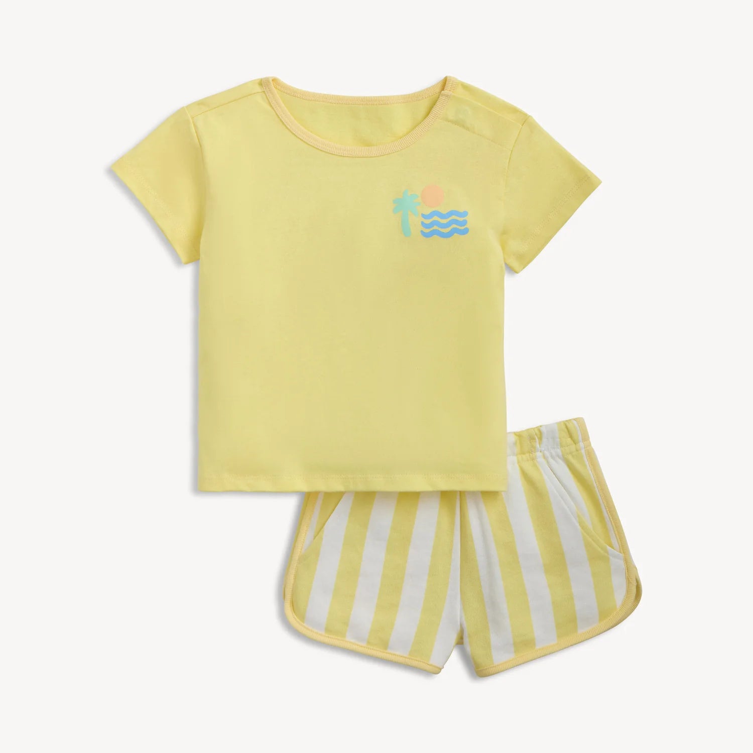 Magnetic Me By the Sea magnetic top and short set for kids, featuring ocean-themed prints and soft fabric, perfect for warm weather.