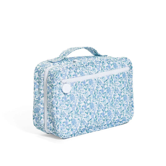 Hamptons Floral hanging toiletry bag from TRVL Designs in a floral pattern, featuring multiple compartments for travel essentials.