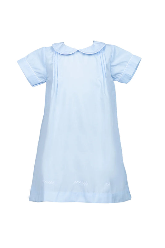 Luke Blue Boy Gown by The Proper Peony, soft blue cotton daygown with delicate trim and comfortable fit for boys.