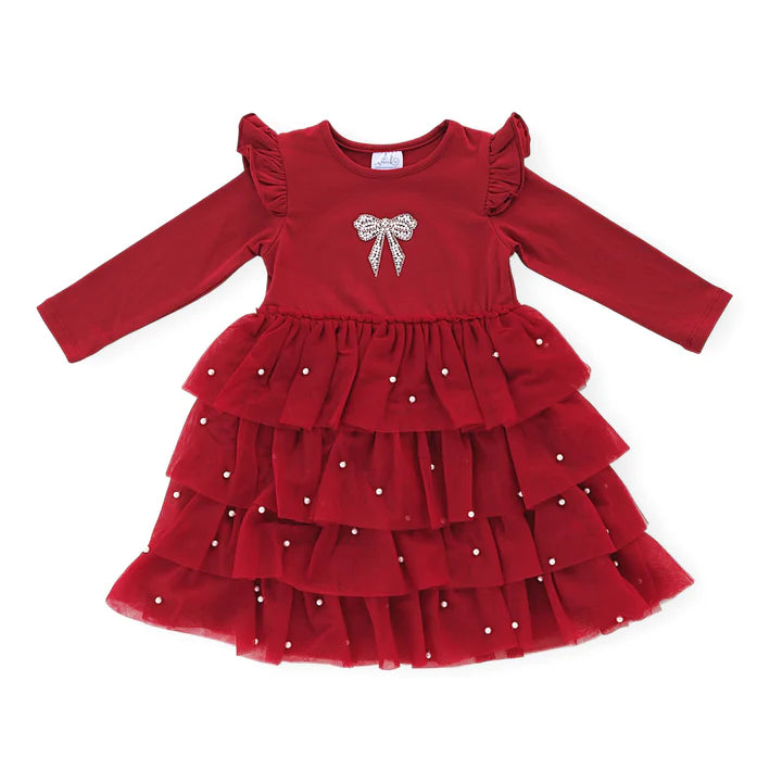 Christmas Pearl Long Sleeve Tutu Dress