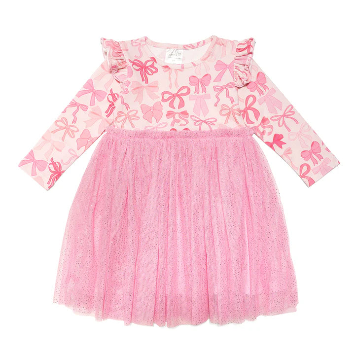 Sweet Wink - Coquette Bow Long Sleeve Tutu Dress